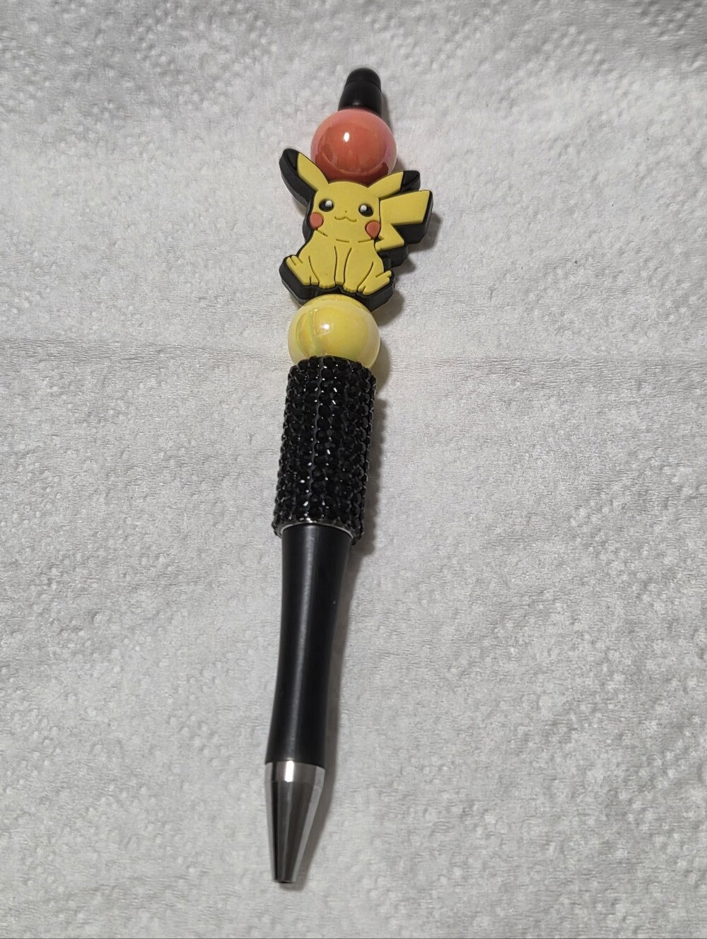 Cute Pikachu Beaded Black Ballpoint Pen - Yellow Accent